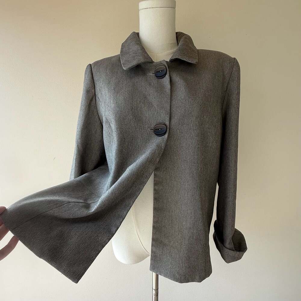 Giorgio Sant'Angelo Women's Size 10 Grey Herringbone Single Breasted Blazer Jack